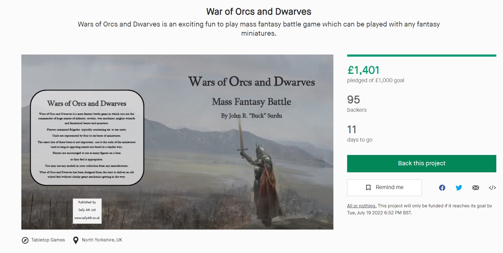 War of Orcs and Dwarves Kickstarter